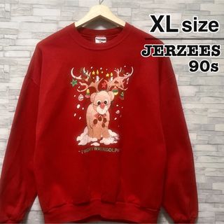 ジャージーズ(JERZEES)のJERZEES　スウェット　レッド　クリスマス　ルドルフ　赤鼻のトナカイ　90s(スウェット)