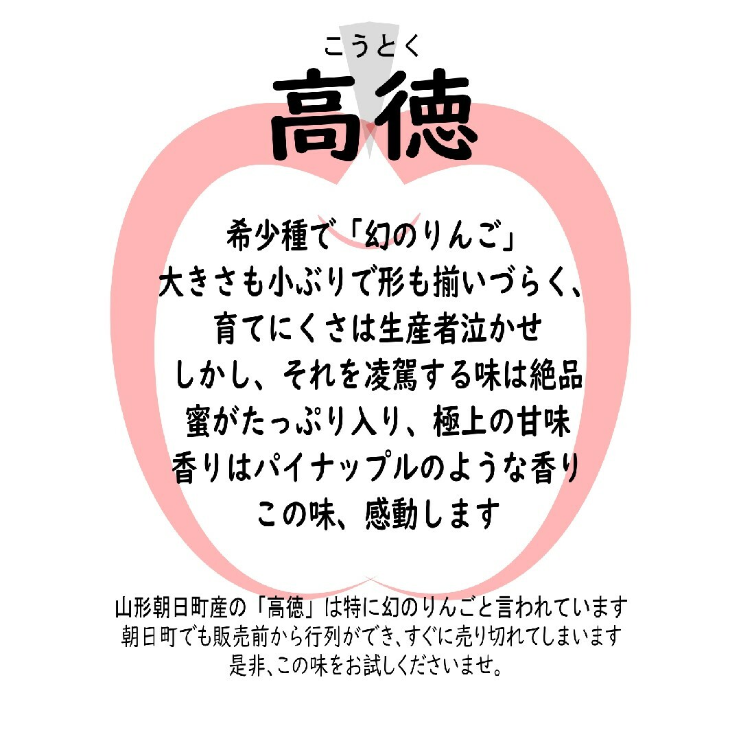 【山形県朝日町産】品種:蜜入りりんご　高徳(訳あり品)極小15玉 食品/飲料/酒の食品(フルーツ)の商品写真