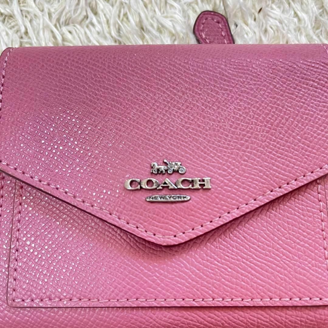 極美品✨【コーチ】折り財布 コンパクトウォレット ピンク レザー