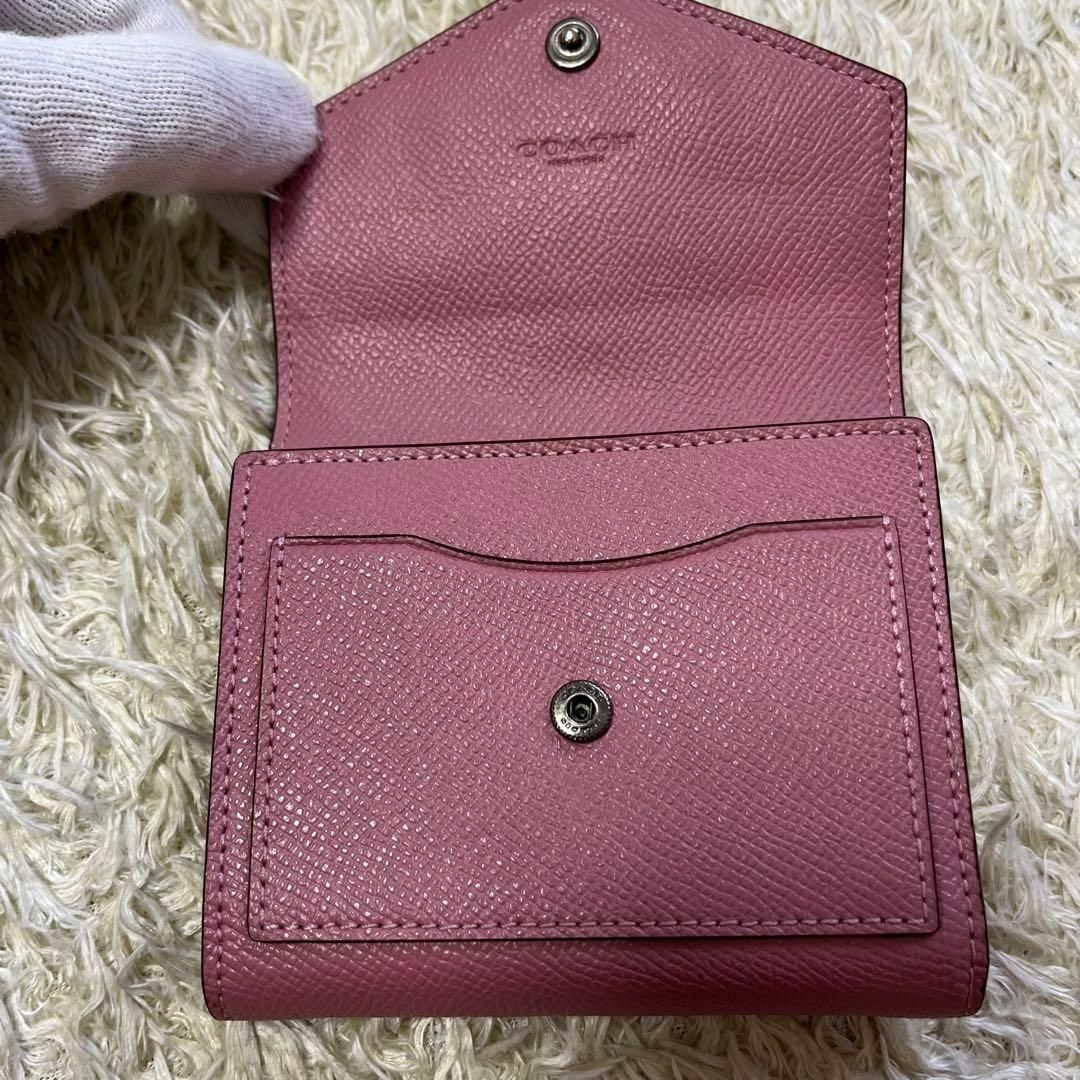 極美品✨【コーチ】折り財布 コンパクトウォレット ピンク レザー