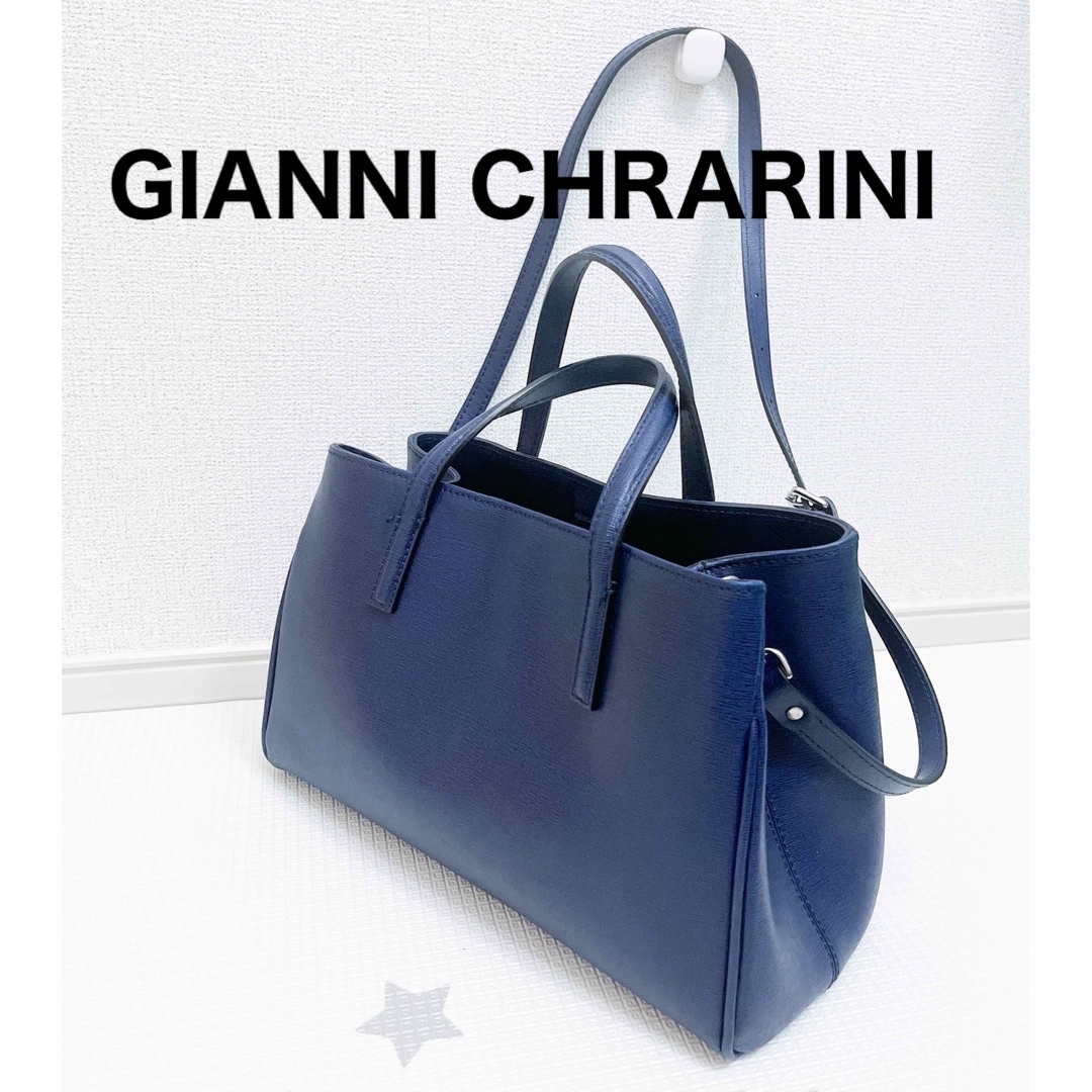 レディース美品✨GIANNI CHRARINI ブルー 革 ショルダーバッグ トートバッグ