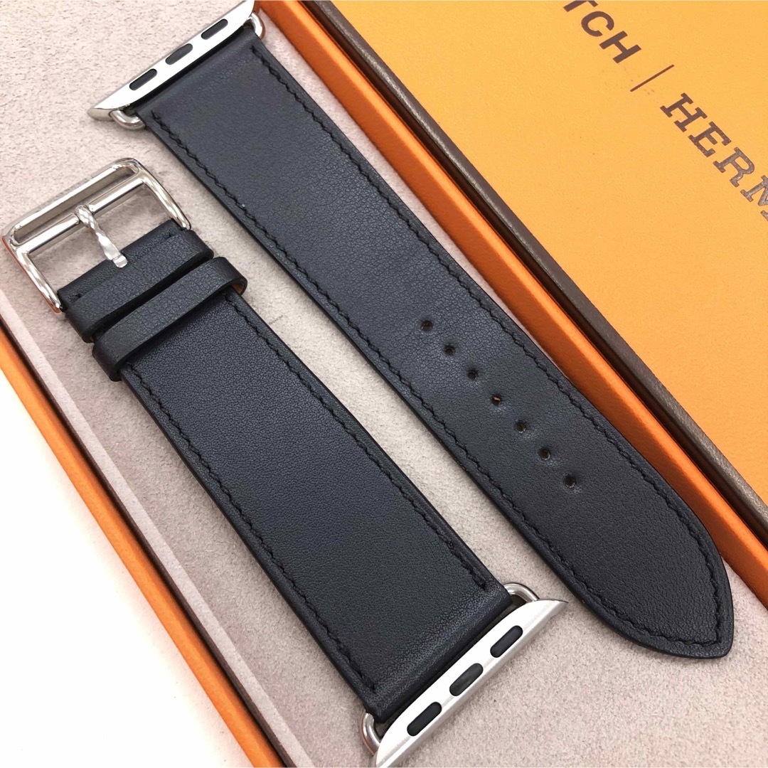 7 アップルウォッチ シンプルベルト 紺エルメス apple watch 44-