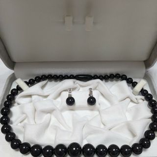 ネックレス　イヤリング　天然　ジェット　イヤリング　モーニングジュエリー　セット(ネックレス)