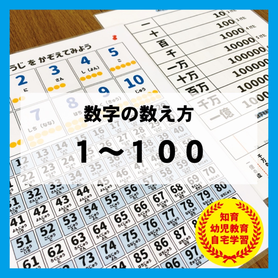 数字　1〜100 数え方　読み方　算数　知育教材　幼児教育 キッズ/ベビー/マタニティのおもちゃ(知育玩具)の商品写真