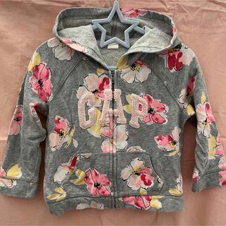 ベビーギャップ(babyGAP)のbaiya ギャップ　ベビー　花柄　パーカー　女の子　グレー　ピンク　100(ジャケット/上着)