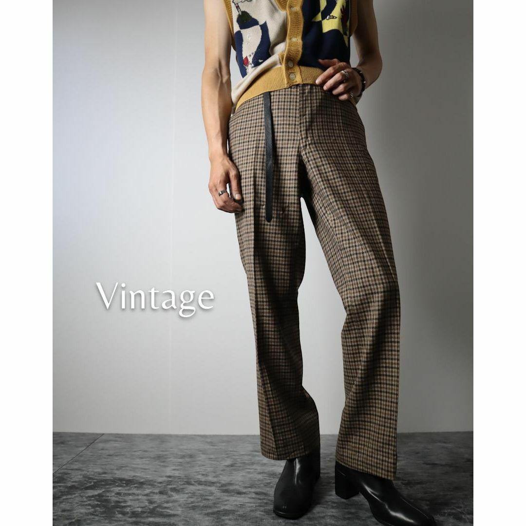 ART VINTAGE(アートヴィンテージ)の【vintage】80s タロン チェック柄 ウール スラックス W32 USA メンズのパンツ(スラックス)の商品写真