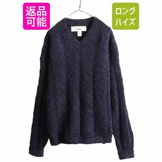 90s OLD GAP Vネック ウール ケーブル ニット セーター XL 紺(ニット/セーター)