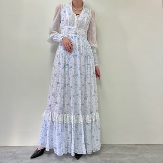 ガニーサックス(GUNNE SAX)の古着 70年代 ガンネサックス GUNNE SAX Jessica 花柄 マキシ丈 長袖 フレア ワンピース レディースM ヴィンテージ /evb002216(その他)