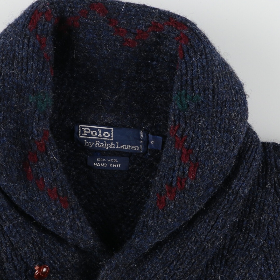 Ralph Lauren(ラルフローレン)の古着 90年代 ラルフローレン Ralph Lauren POLO by Ralph Lauren 総柄 HAND KNIT ハンドニット ショールカラー ウールニットセーター メンズL ヴィンテージ /evb002668 メンズのトップス(ニット/セーター)の商品写真