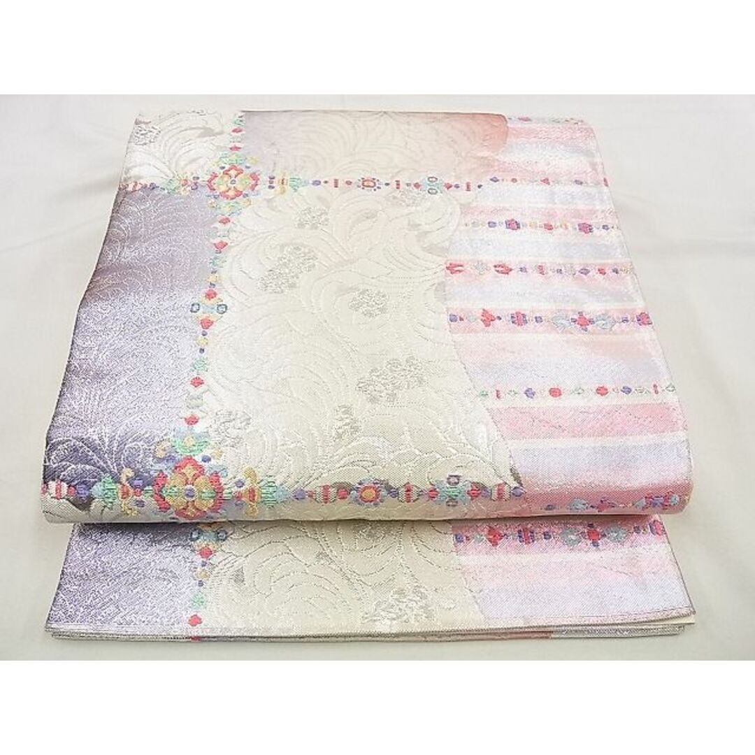 平和屋野田店■六通柄袋帯 唐織 花唐草文 九百錦プラチナ箔 逸品 n-sa2995