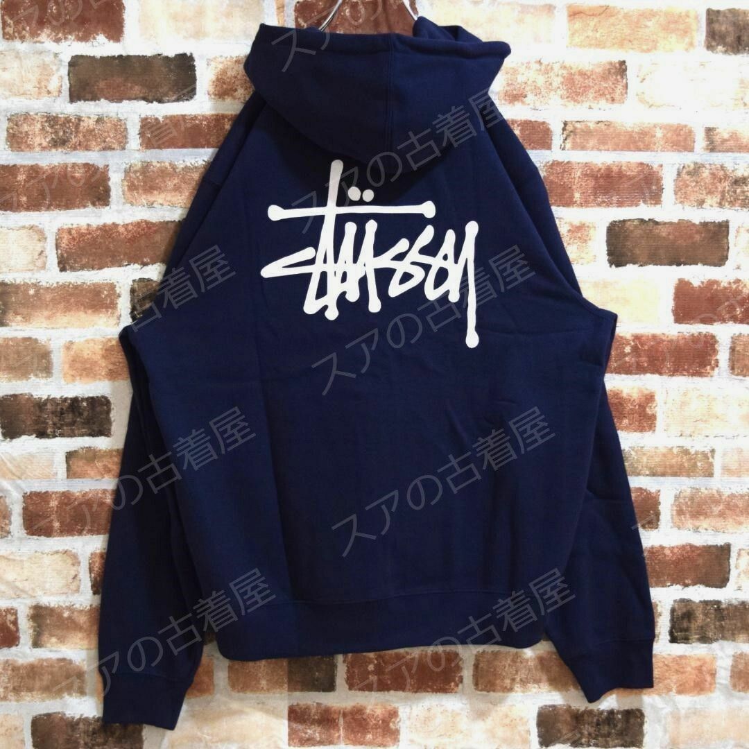 ステューシー】正規・新品タグ ビッグロゴ ネイビー M フルジップパーカー-