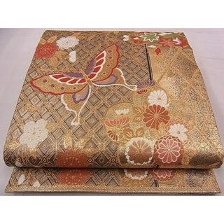 平和屋野田店■夏物 六通柄袋帯 紗紬 草木に秋虫 金糸 逸品 n-kg3145