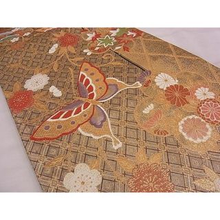 平和屋野田店■夏物 六通柄袋帯 紗紬 草木に秋虫 金糸 逸品 n-kg3145