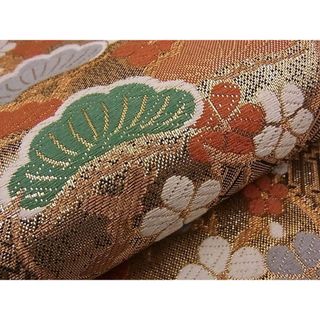 平和屋野田店■夏物 六通柄袋帯 紗紬 草木に秋虫 金糸 逸品 n-kg3145