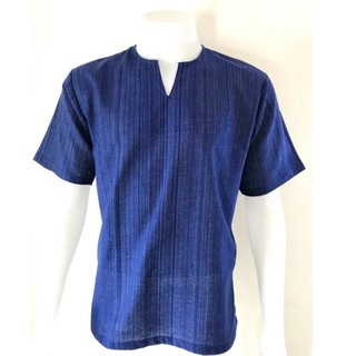 Tシャツ　Vネック　半袖　シンプル　エスニック　アジアン ブルー XL(Tシャツ(半袖/袖なし))