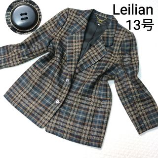 レリアン(leilian)の【レトロ 金ボタン】レリアン　テーラードジャケット　グリーン　グレンチェック(テーラードジャケット)