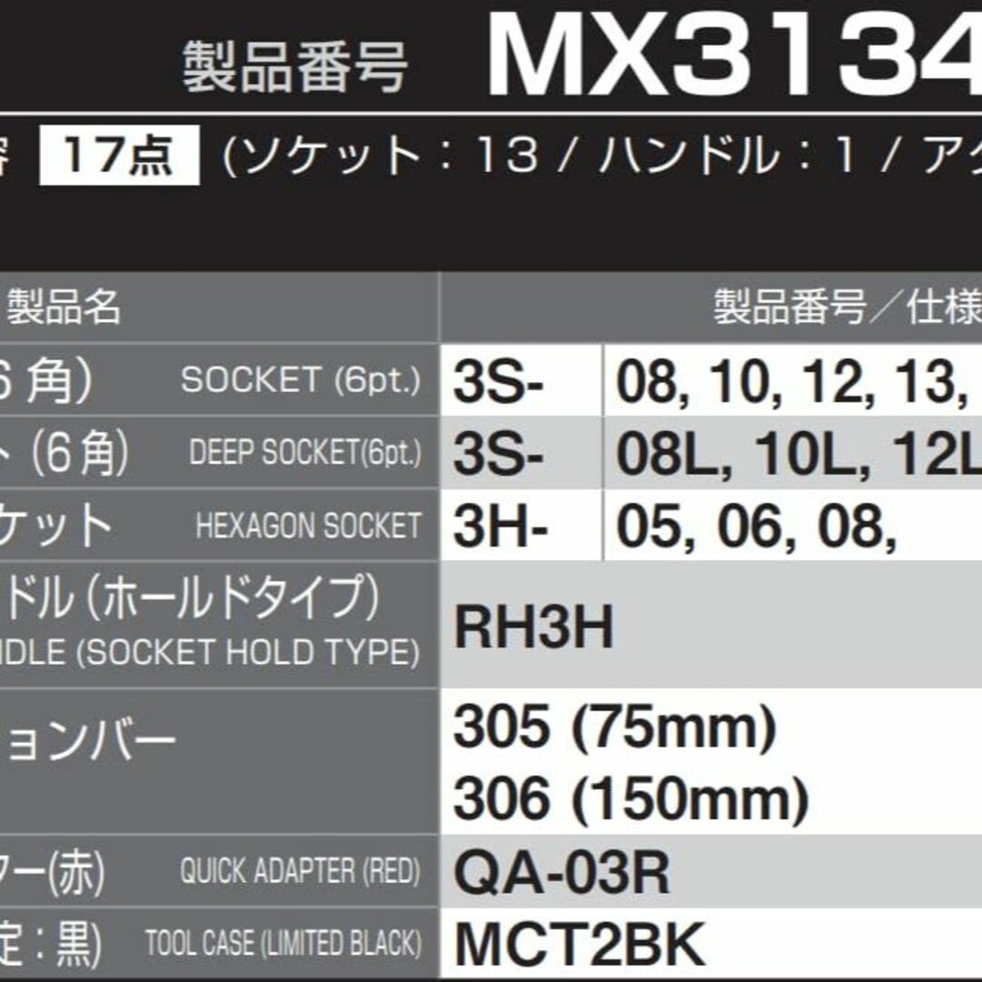 トネ(TONE) ソケットレンチセット MX31340BK 差込角9.5mm(3