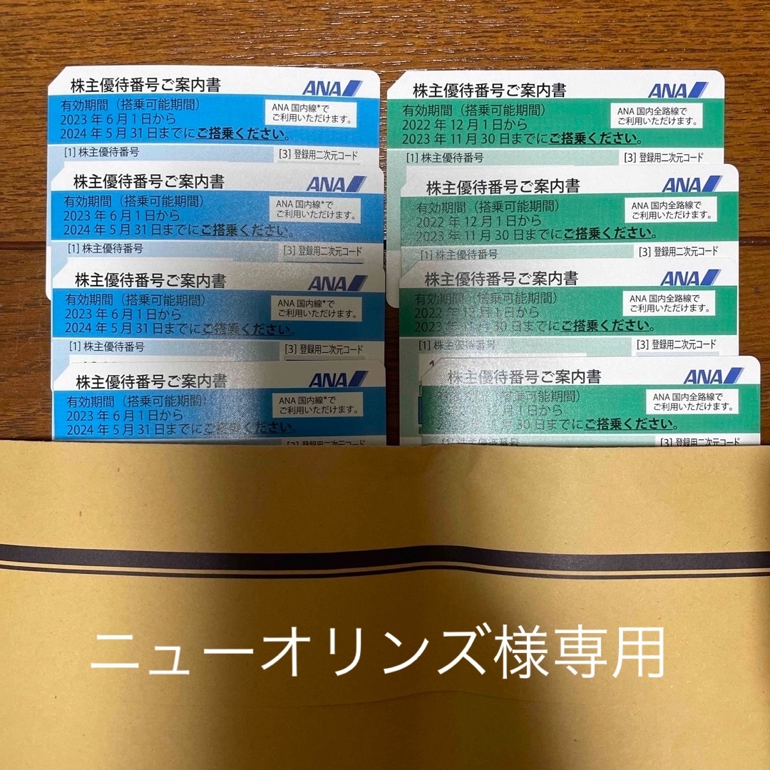 ANA株主優待×8枚(有効期間:23.11.30/24.5.31まで)航空券