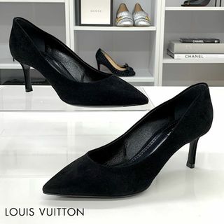 LOUIS VUITTON - 6693 ヴィトン スエード ロゴ パンプス ブラックの