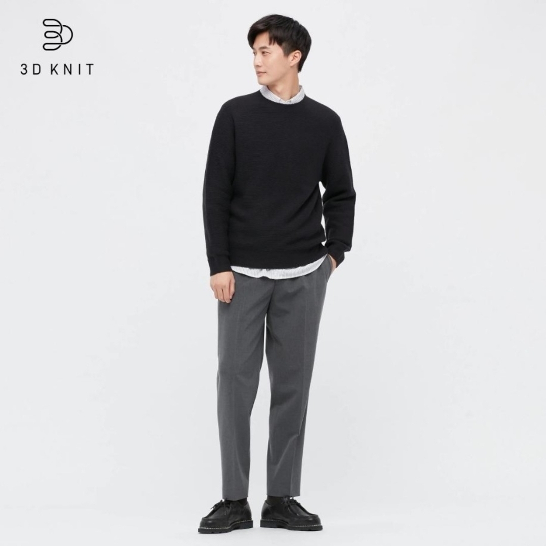 UNIQLO - UNIQLO ブラック 446837 S 3Dクルーネックセーターの UNIQLO - UNIQLO ブラック 446837 S 3Dクルーネックセーターの