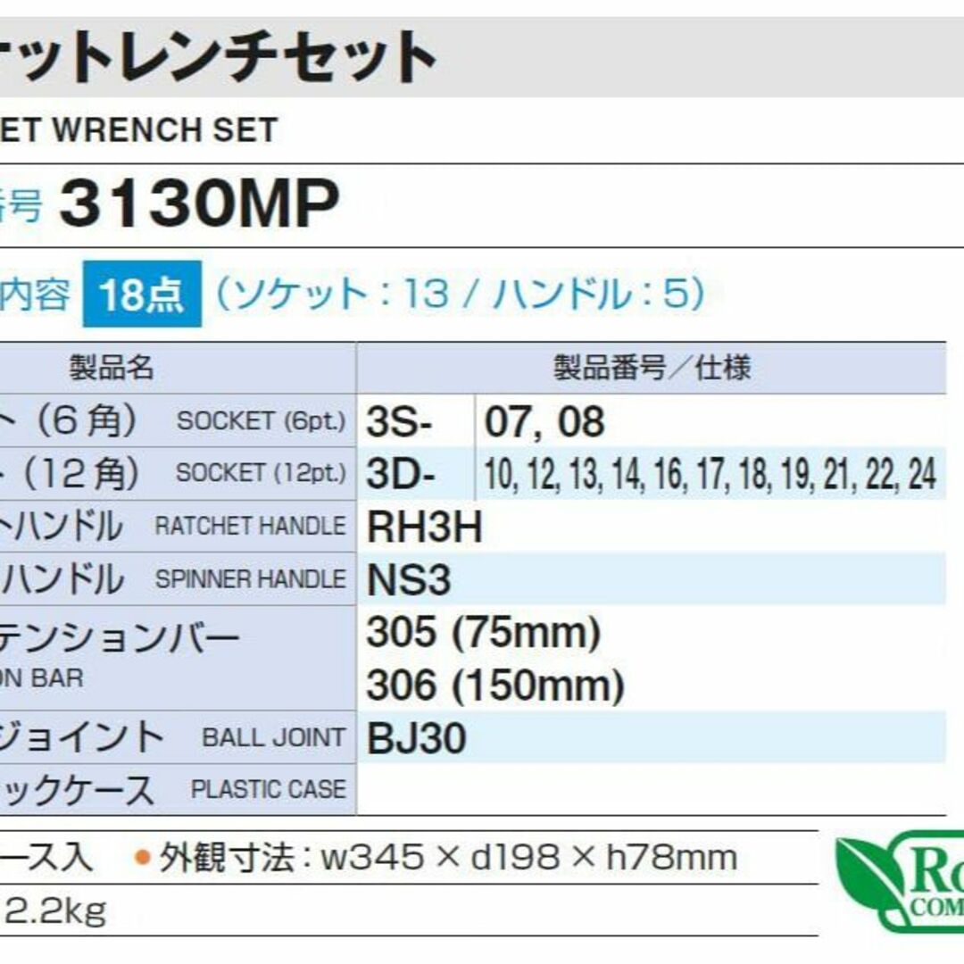 【色: レッド】トネ(TONE) ソケットレンチセット 3130MP 差込角9.