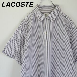 LACOSTE ラコステ 刺繍ロゴポケット ストライプ 長袖 シャツ 水色 白
