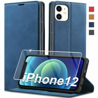 【色:ブルー】【2023年新型】 iPhone 12 ケース 手帳型 スマホケー(その他)