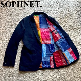 ソフネット(SOPHNET.)の【希少】ソフネット　テーラードジャケット　総柄、ネイビー　SOPHNET.(テーラードジャケット)