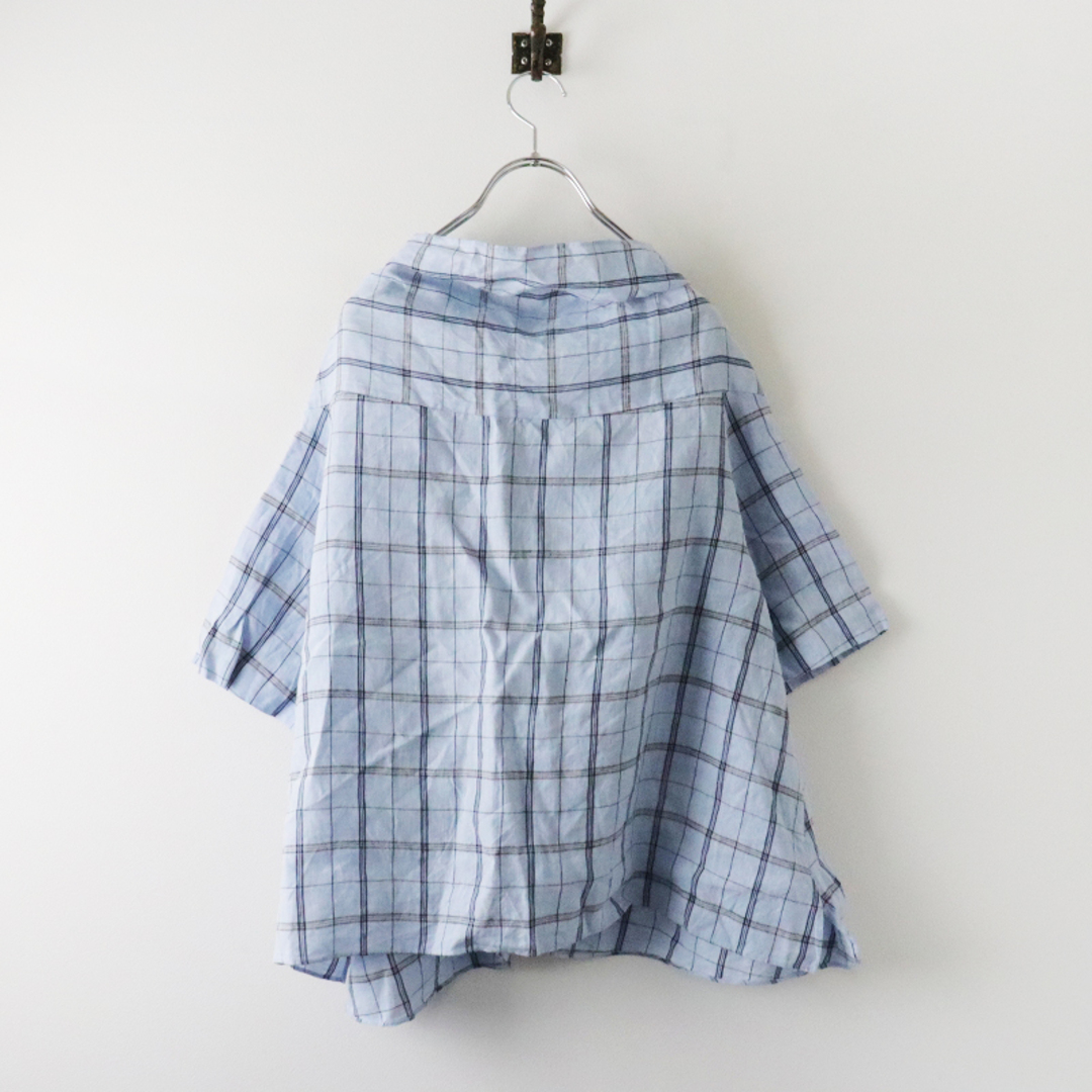 美品 エブール ebure リネン チェックシャツ 36/サックスブルー 美品 エブール ebure リネン チェックシャツ 36/サックスブルー