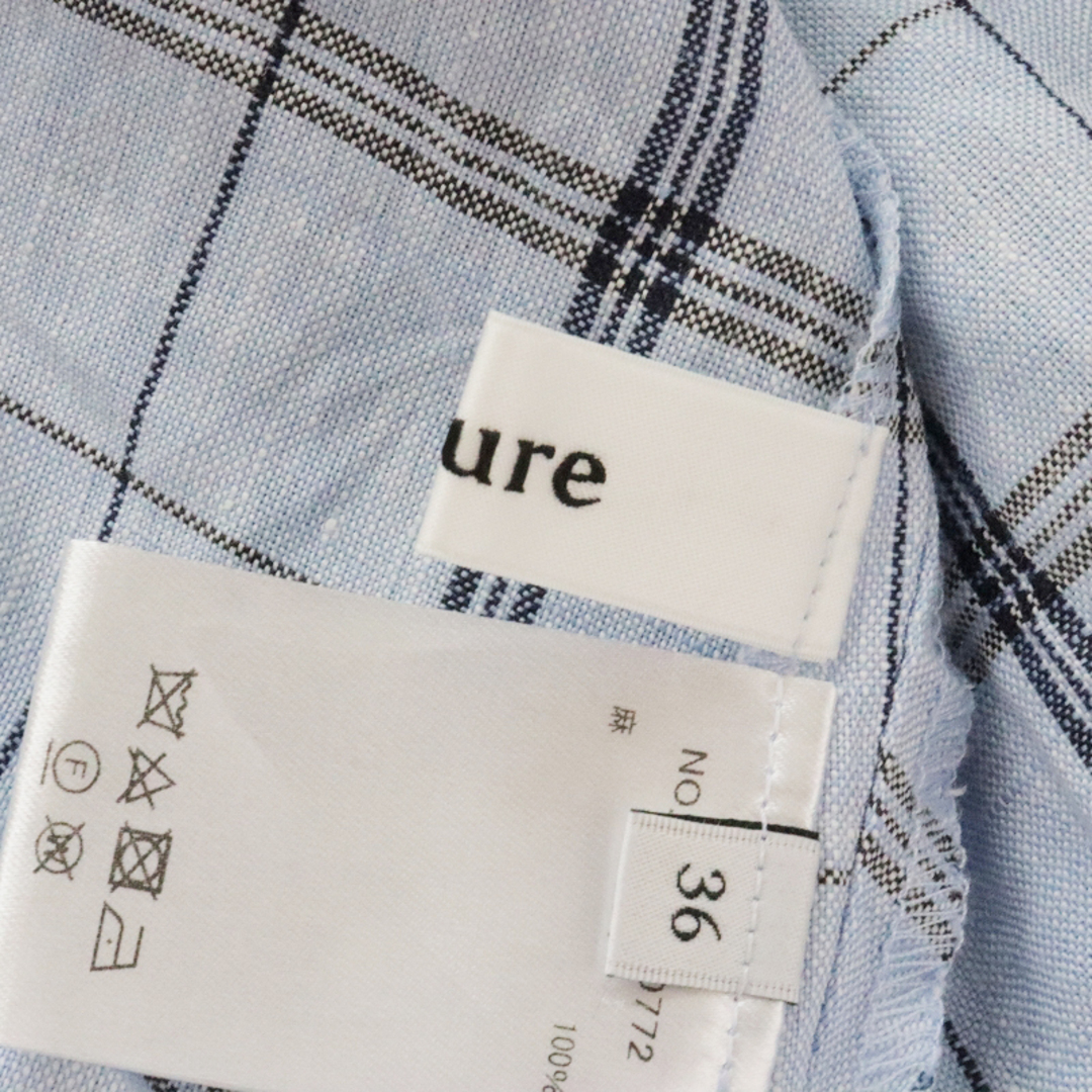美品 エブール ebure リネン チェックシャツ 36/サックスブルー 美品 エブール ebure リネン チェックシャツ 36/サックスブルー
