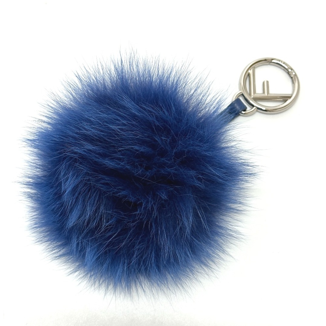 フェンディ FENDI ポンポン バッグチャーム キーホルダー ファー ブルー 美品キーホルダー