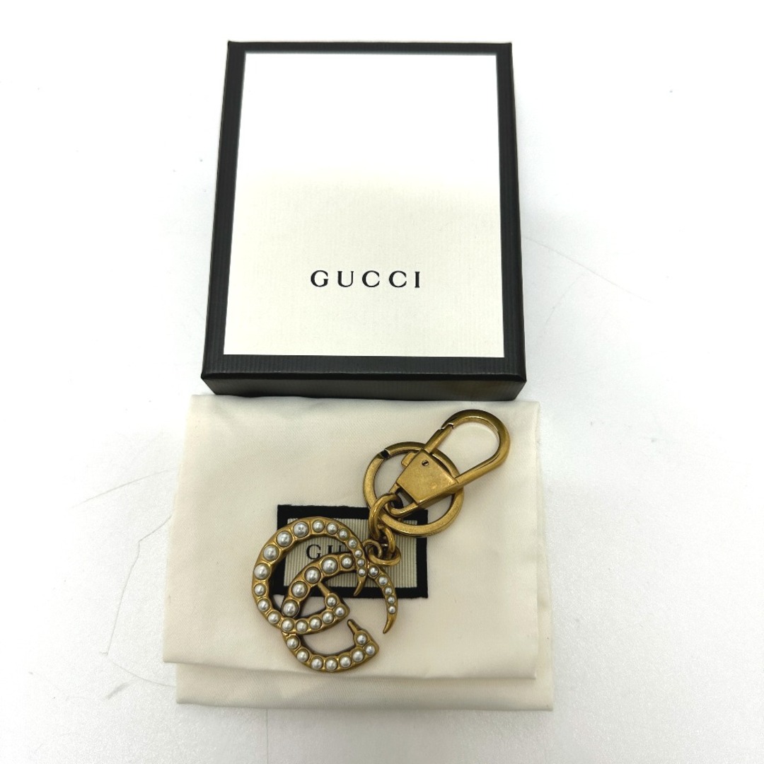 グッチ GUCCI ダブルG フェイクパール 476428 GGマーモント バッグチャーム キーリング キーホルダー メタル ゴールド