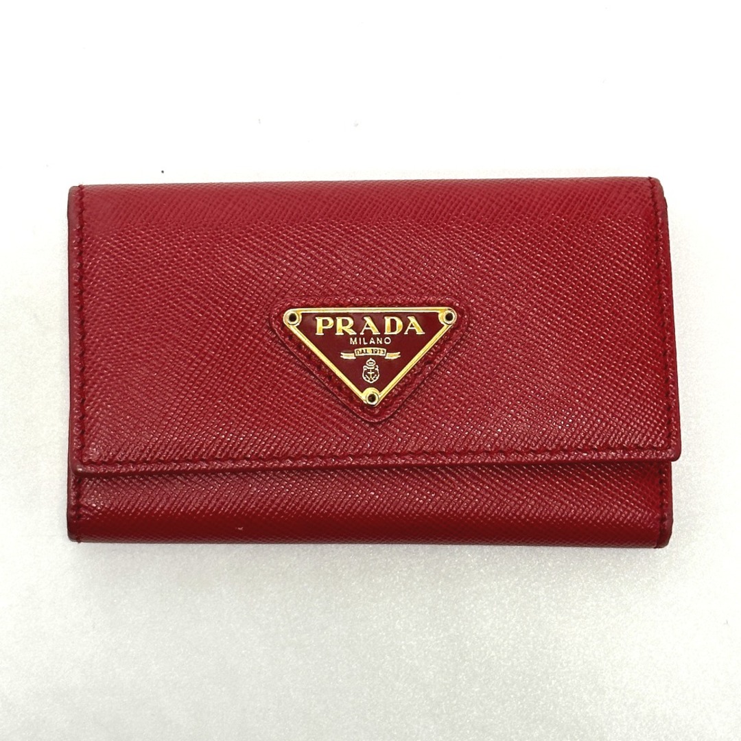 プラダ PRADA 6連 1M0222 トライアングルロゴ 三角ロゴ プレート 鍵 キーケース サフィアーノレザ－ レッド