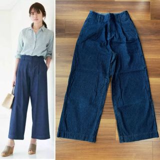 ユニクロ(UNIQLO)の★ユニクロ★ ハイウエストワイドパンツ（インディゴ・丈標準69～71cm）★(カジュアルパンツ)