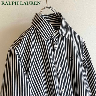 ラルフローレン ストライプシャツ 長袖 綿 ポニー刺繡 濃紺 サイズ4 bq2