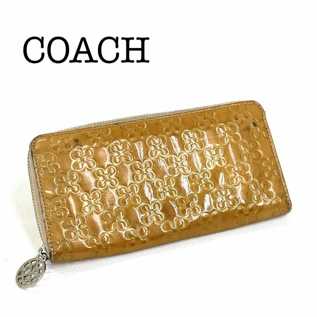 COACH(コーチ)のCOACH コーチ ラウンドファスナー ジップウォレット エナメルキャメルYJ5 レディースのファッション小物(財布)の商品写真