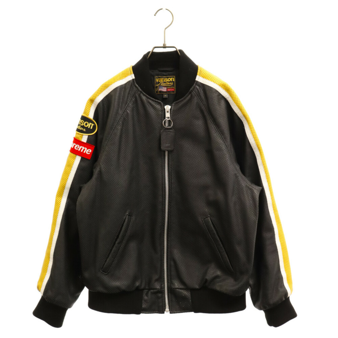 SUPREME シュプリーム 20SS×Vanson Leather Perforated Bomber Jacket バンソン レザーボンバージャケット ブラック/イエロー55センチ裄丈