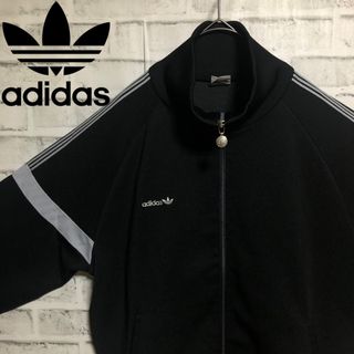 adidas アディダス【M】ワイド ビックロゴ ジャージ 黒 シルバー