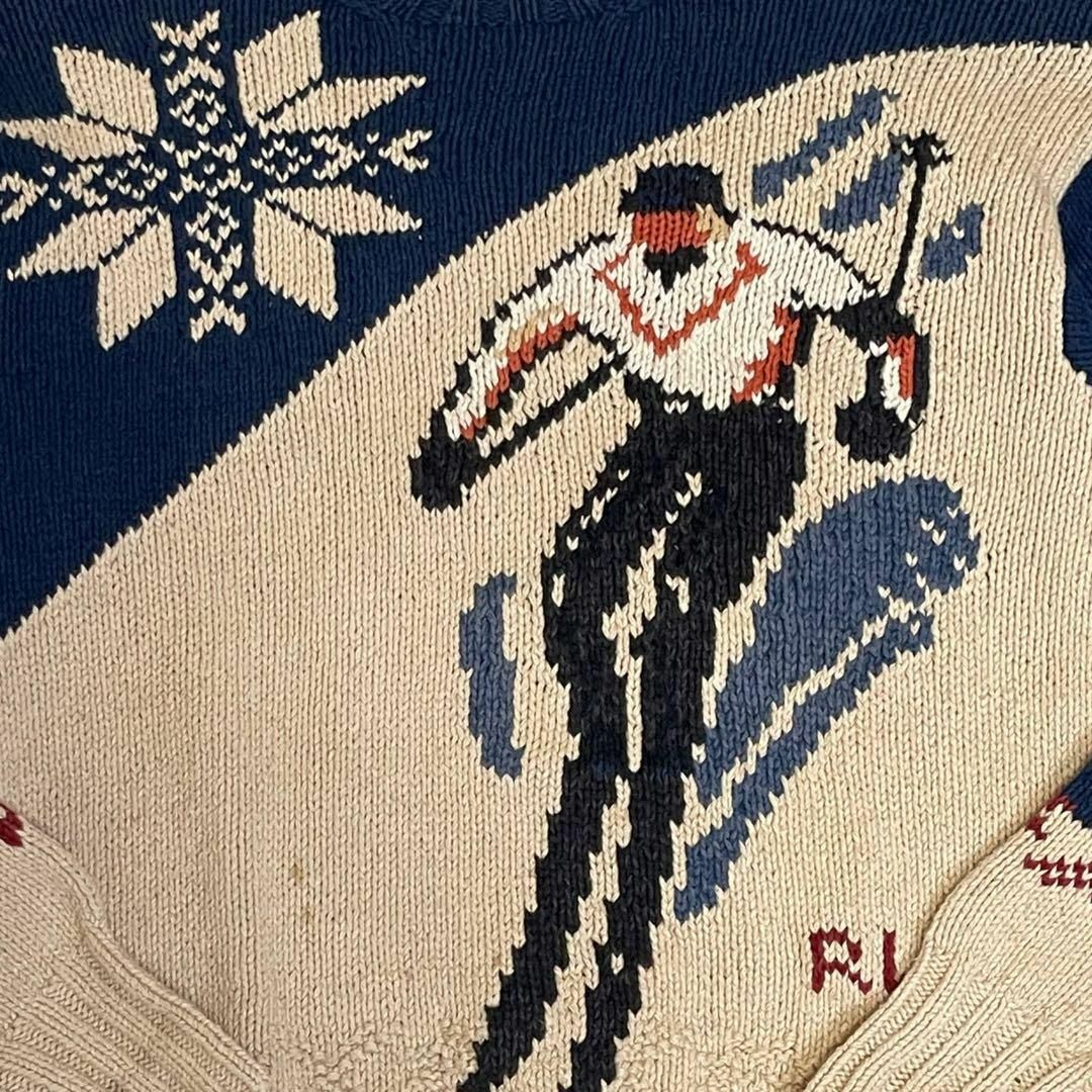 POLO RALPH LAUREN(ポロラルフローレン)のポロラルフローレン　ニット　ハンドメイド　スキー　ブルー　ホワイト　古着 メンズのトップス(ニット/セーター)の商品写真