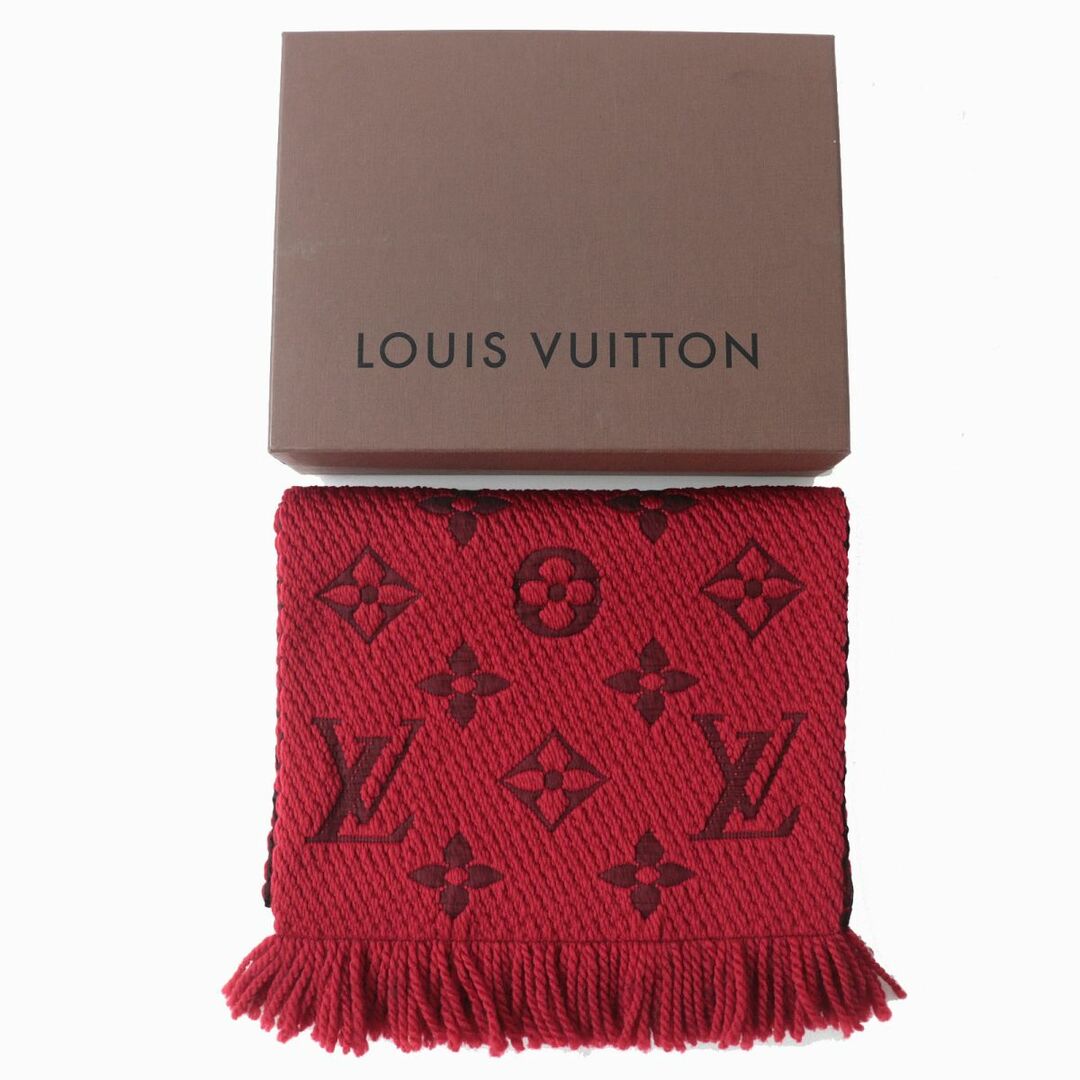 美品△正規品 LOUIS VUITTON ルイヴィトン M72432 エシャルプ ロゴマニア モノグラム シルク混 ニットマフラー ルビー レッド  伊製 箱付き