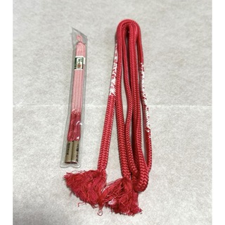 帯締め  羽織組　赤ピンク白(和装小物)