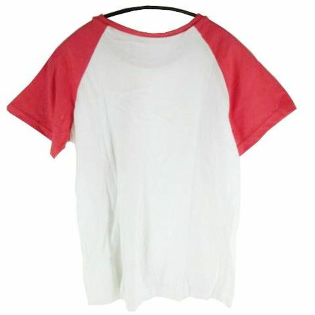 SS1342◇ 新品 半袖Tシャツ 丸襟 肩切替 Lサイズ ホワイト/ レッド レディースのトップス(Tシャツ(半袖/袖なし))の商品写真