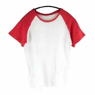 SS1342◇ 新品 半袖Tシャツ 丸襟 肩切替 Lサイズ ホワイト/ レッド(Tシャツ(半袖/袖なし))