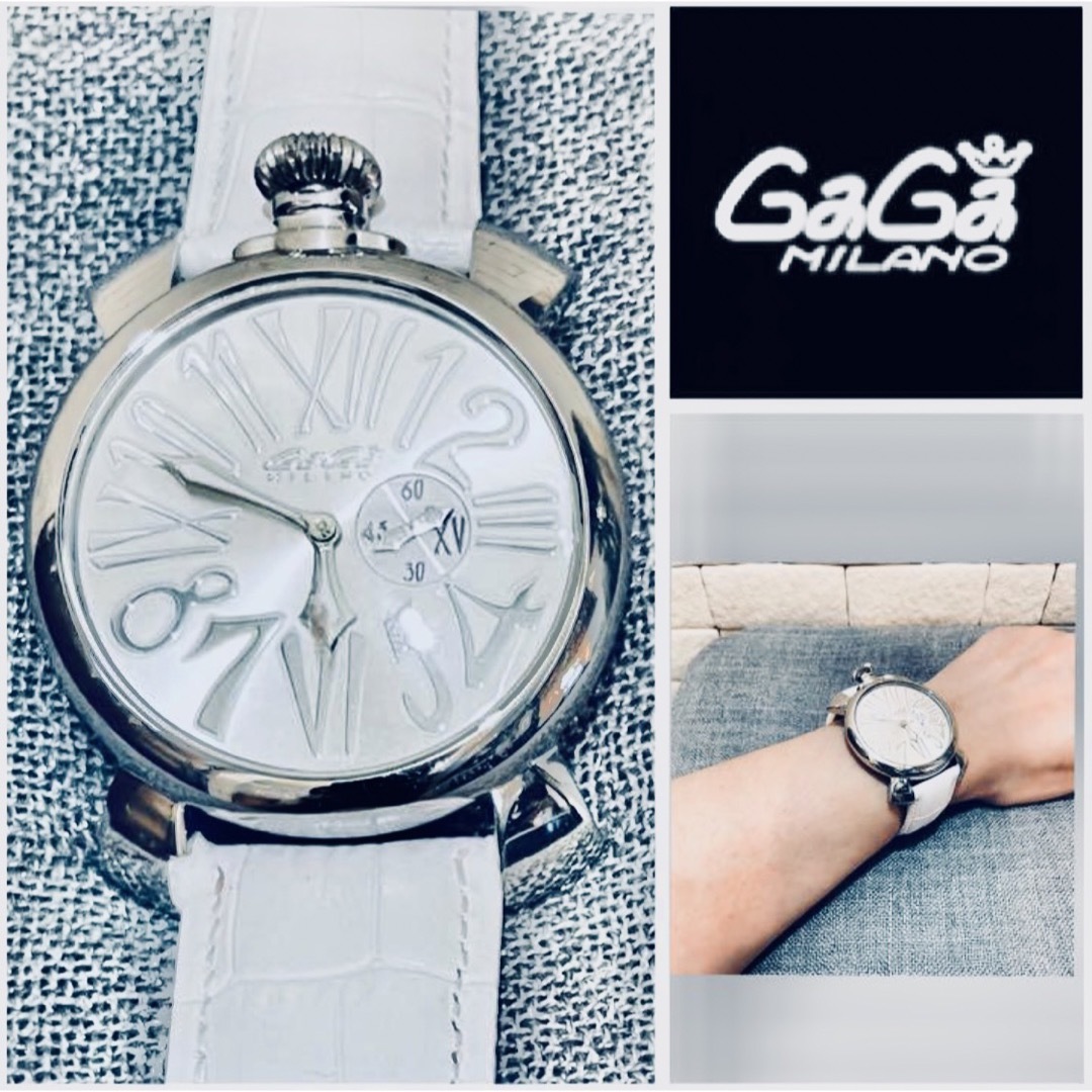 値下げ!】ガガミラノ マヌアーレ48mm ホワイトレザーベルト-