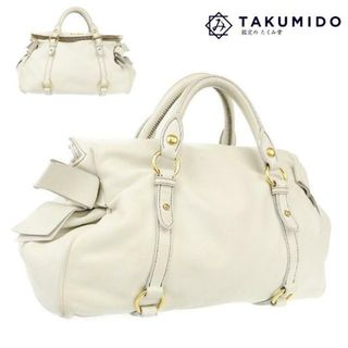 ミュウミュウ(miumiu)のミュウミュウ miumiu サイドリボン ハンドバッグ 中古 ホワイト レザー CHANEL 【中古】 | 手提げ カバン 白 レディース ファッション ブランド バック ランクB(ハンドバッグ)