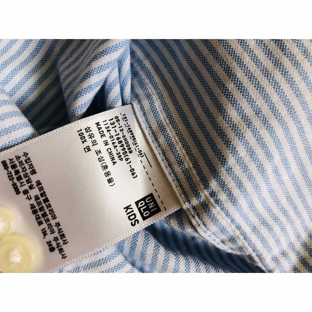 UNIQLO(ユニクロ)の美品☆ユニクロ☆ストライプ 長袖シャツ 130 フォーマルにも キッズ/ベビー/マタニティのキッズ服男の子用(90cm~)(ドレス/フォーマル)の商品写真