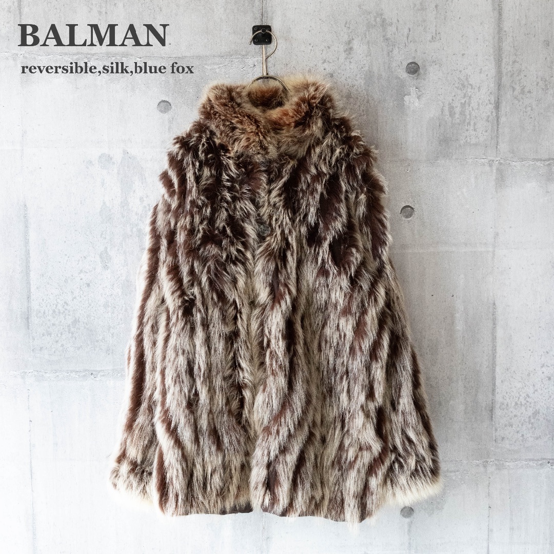 BALMAIN   BALMANリバーシブルファーコート シルク ブルー