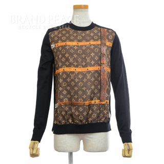 ルイヴィトン(LOUIS VUITTON)のルイ･ヴィトン 長袖ニット モノグラムトランク柄 シルク切り替え ブラウン/ブラ(ニット/セーター)