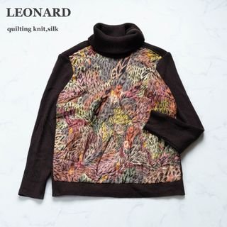 レオナール 　ビーズ刺繍付き半袖 　シルクニットトップス　LL