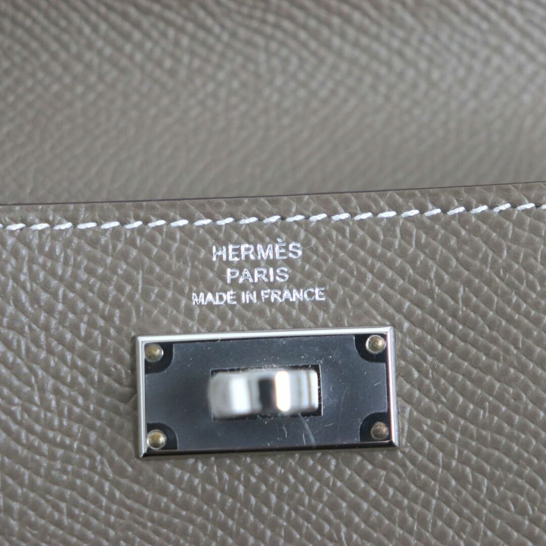 未使用品▼HERMES エルメス ケリーポケット コンパクト ヴォーエプソン レザーコインケース エトゥープ シルバー金具 仏製 メンズ Y刻印 箱約10cmヨコ